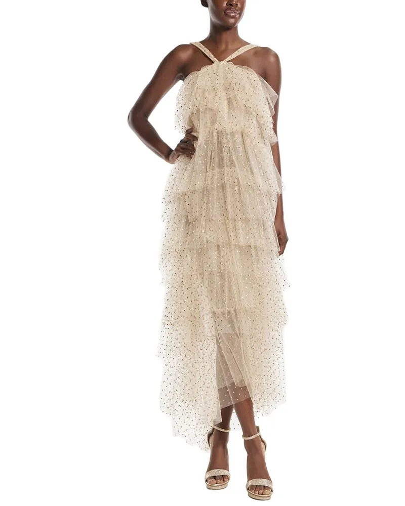 Monique Lhuillier Halter Neck Tiered Dotted Cocktail Dress Nocolor