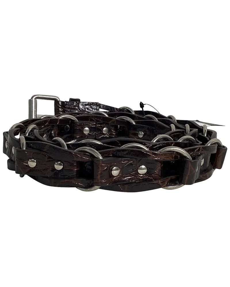 Saint Laurent Croc-Embossed Leather Chain Link Belt (Authentic Pre-Loved Nocolor