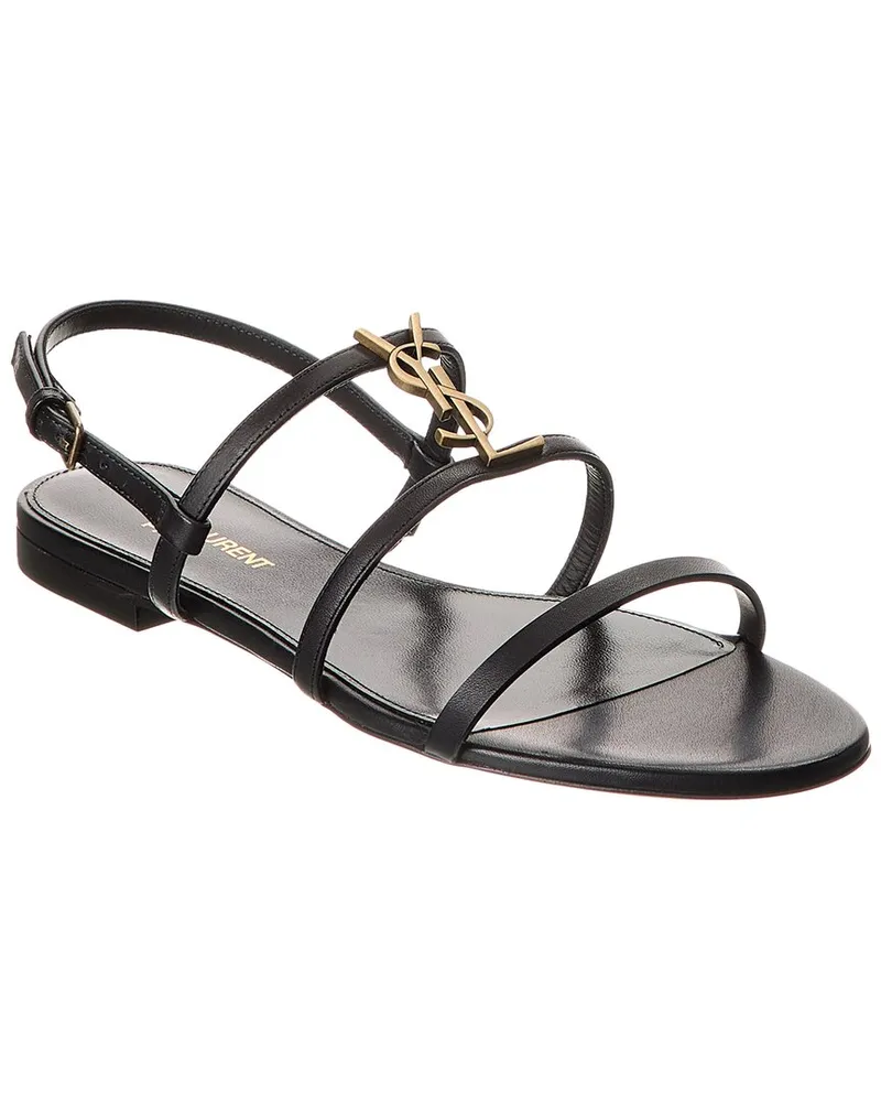 Saint Laurent New Cassandra Leather Sandal Black
