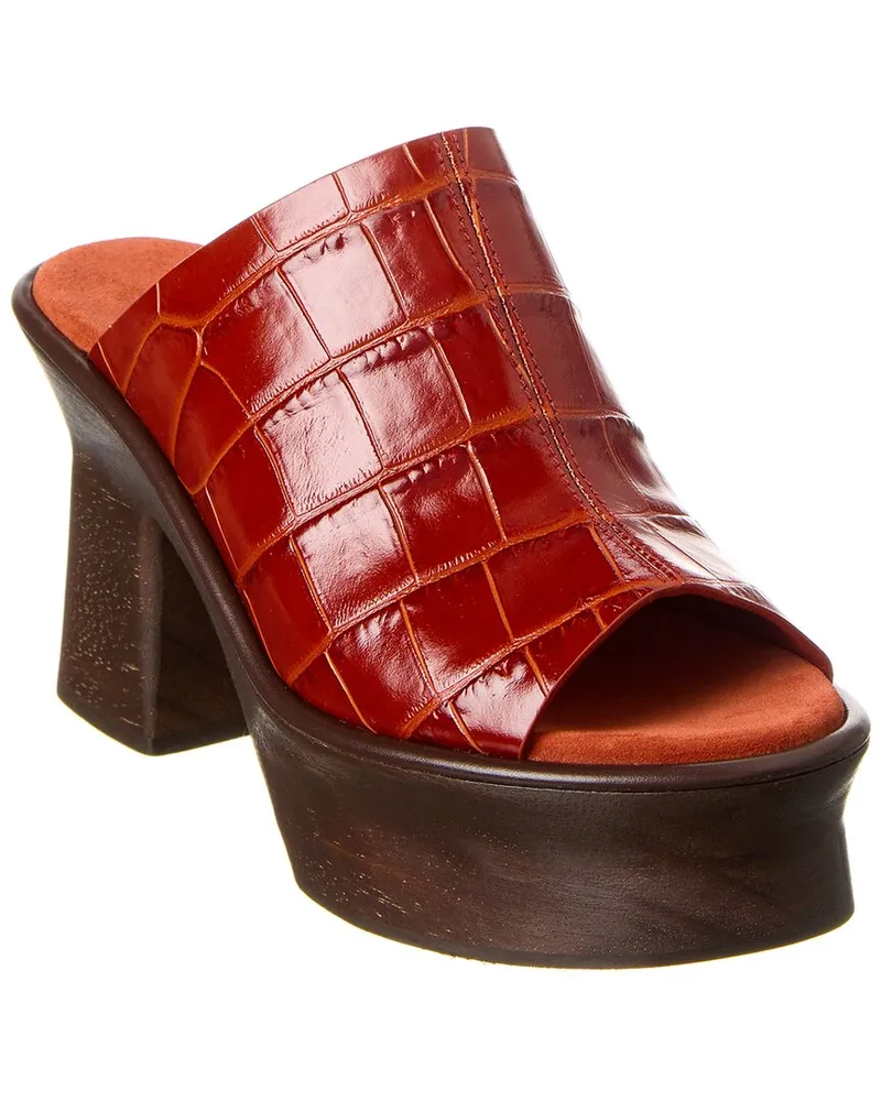 Ferragamo Samanta Croc-Embossed Leather Platform Sandal Red