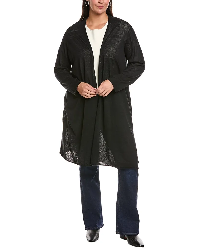 Eileen Fisher Plus Linen-Blend Long Cardigan Black