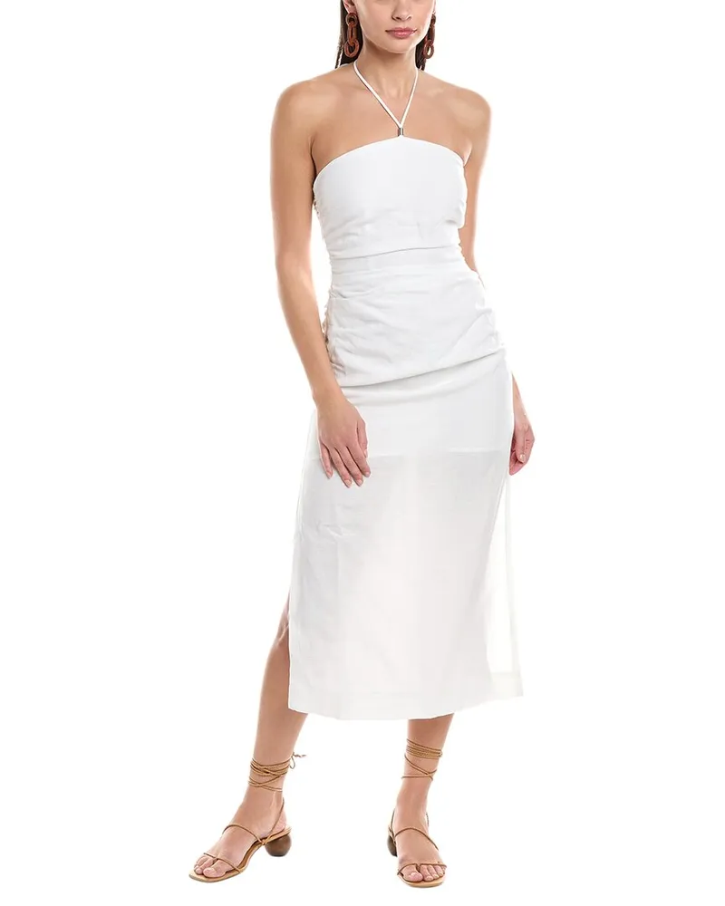 Onia Air Ruched Halter Linen-Blend Maxi Dress White