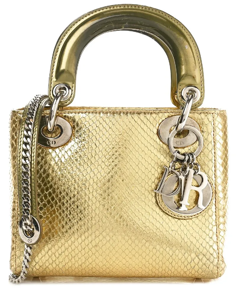 Dior Gold Snakeskin Metallic Mini Lady Dior (Authentic Pre-Loved Nocolor