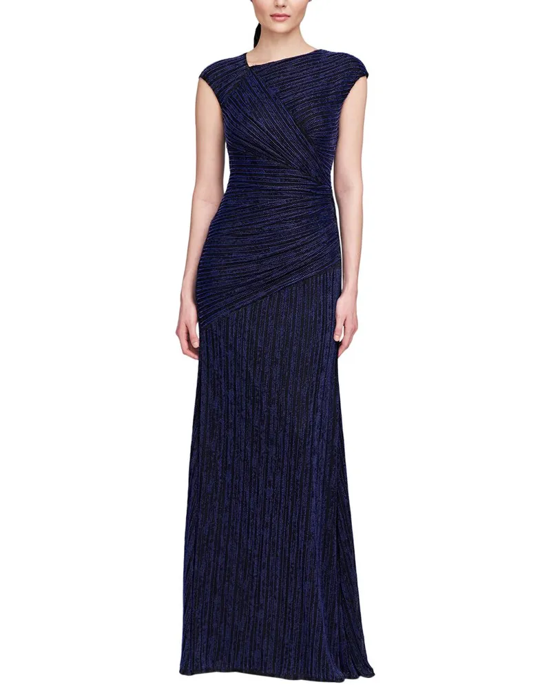 THEIA Raya Asymmetric Draped Gown Blue