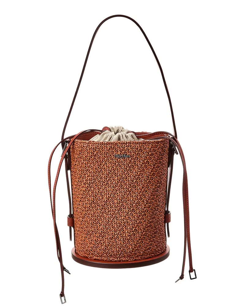 Max Mara Logo Plaque Leather-Trim Bucket Bag Orange