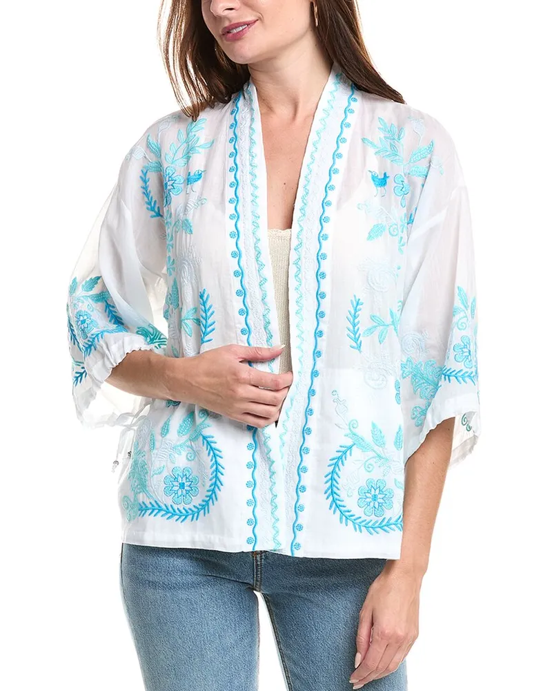 Johnny Was Tie-Sleeve Cropped Kimono White
