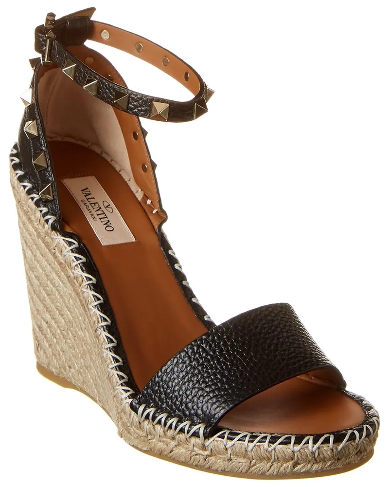 Valentino Garavani Rockstud 100 Grainy Leather Wedge Sandal Nocolor
