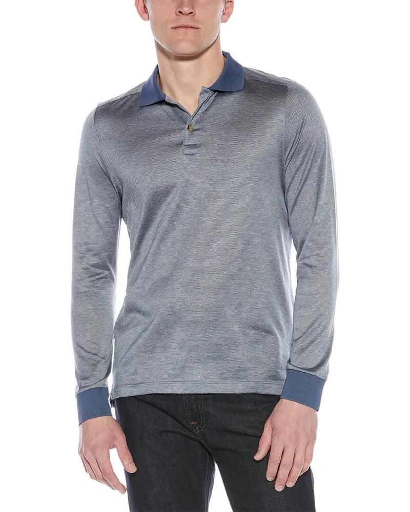 Eton Slim Fit Jacquard Polo Shirt Blue