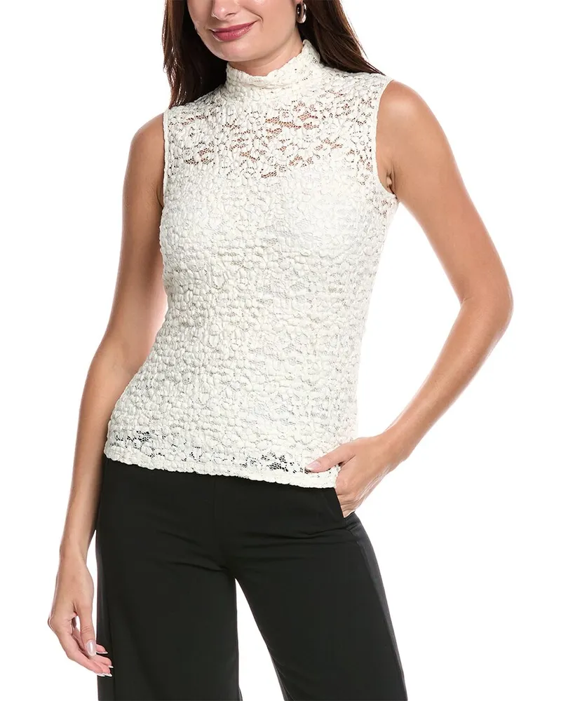 Theory Lace Mock Neck Top White