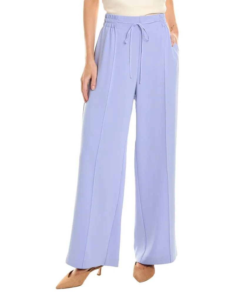 Oscar de la Renta Tie Waist Silk-Blend Pant Purple