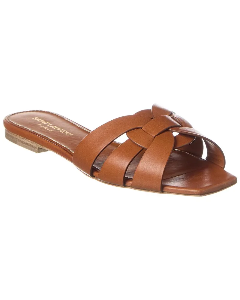 Saint Laurent Tribute Leather Sandal Brown