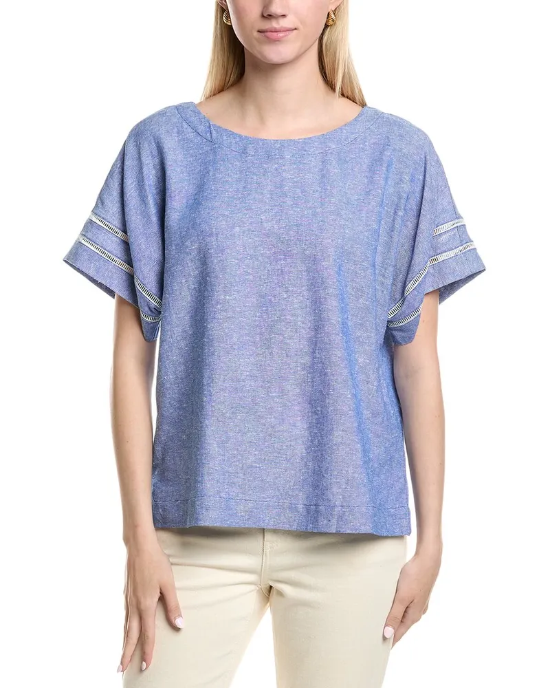 Anne Klein Linen-Blend Boxy Top Blue