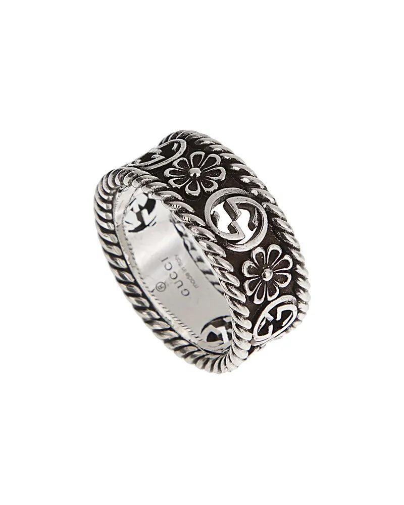 Gucci Silver Interlocking G Flower Band Ring Nocolor