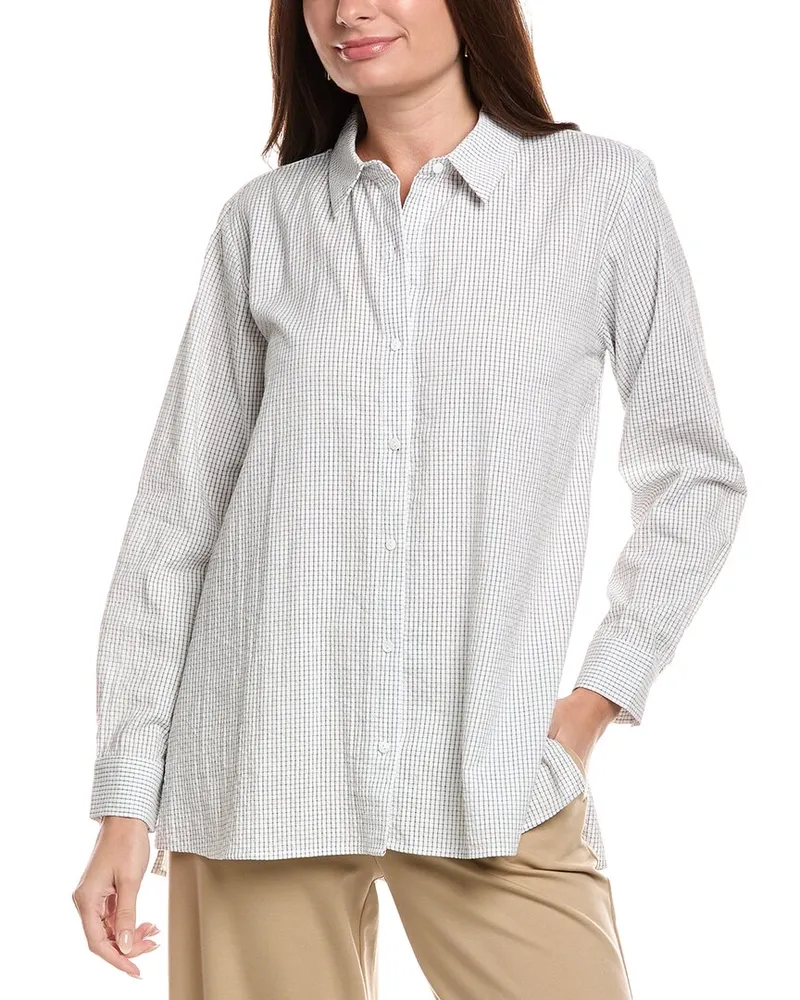 Eileen Fisher Petite Classic Collar Silk Shirt White