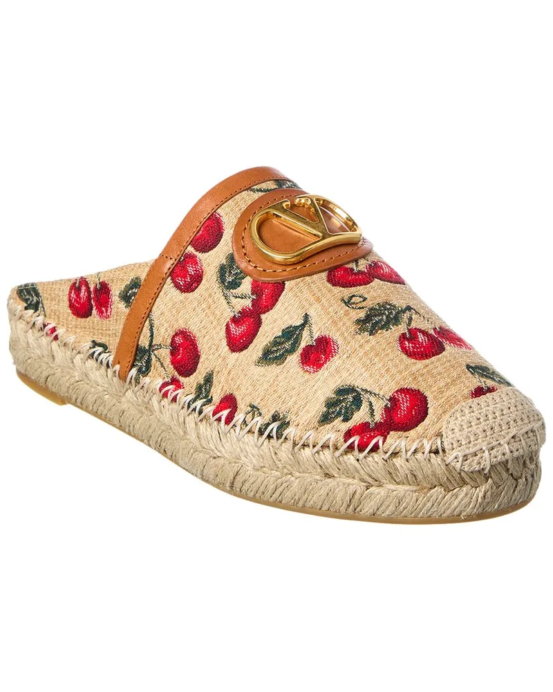 Valentino Garavani Cherryfic Leather-Trim Espadrille Beige