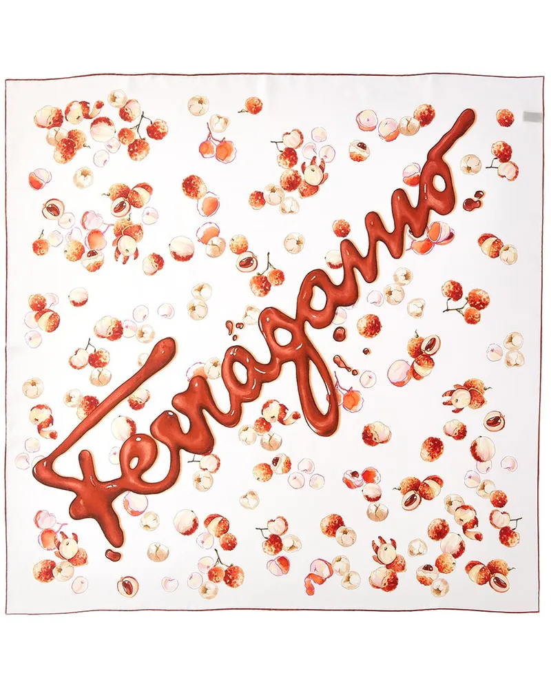 Ferragamo Graphic Printed Silk Scarf White