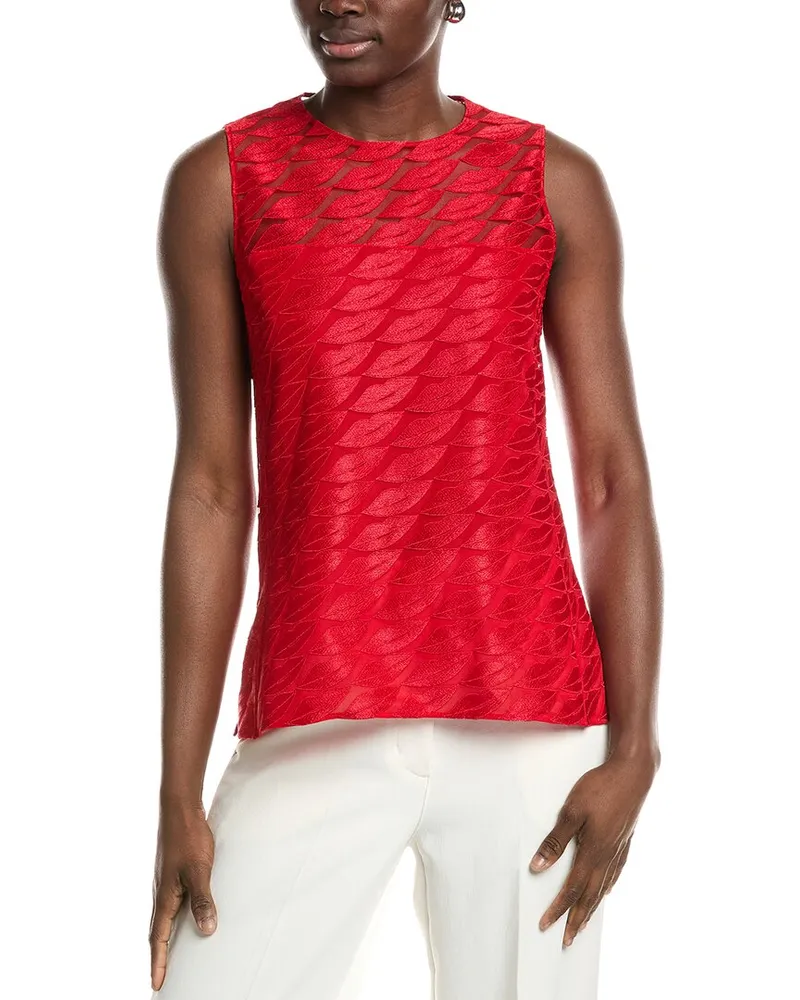 Akris Embroidered Lips Silk Blouse Red