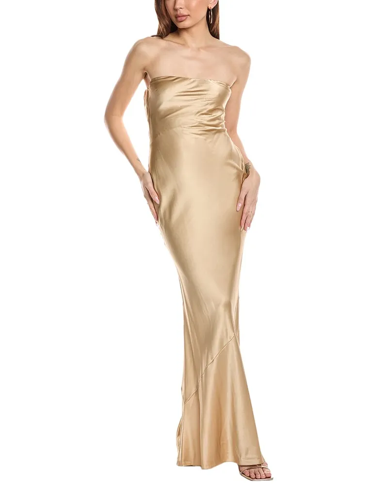 Retrofête Keaton Silk-Blend Maxi Slip Dress Metallic