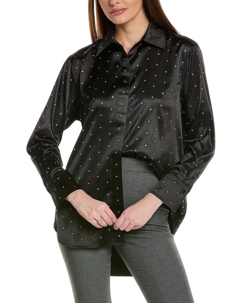 Kenneth Cole Oversized Rhinestone Shirt Black