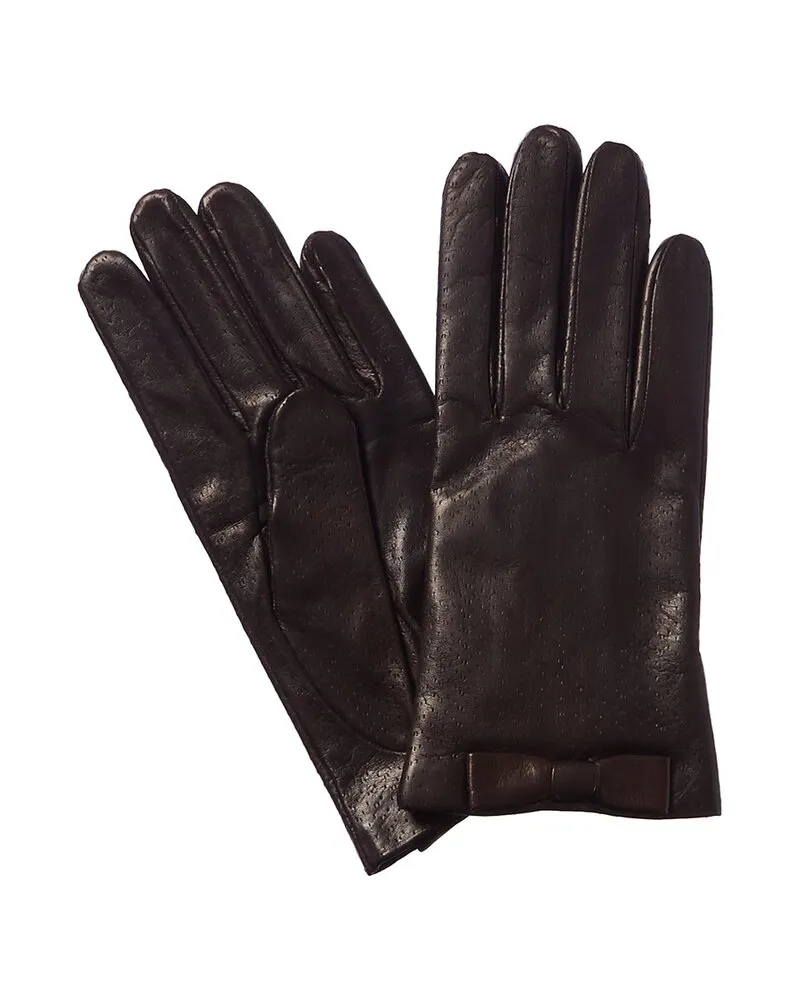 portolano  Bow Leather Gloves Brown