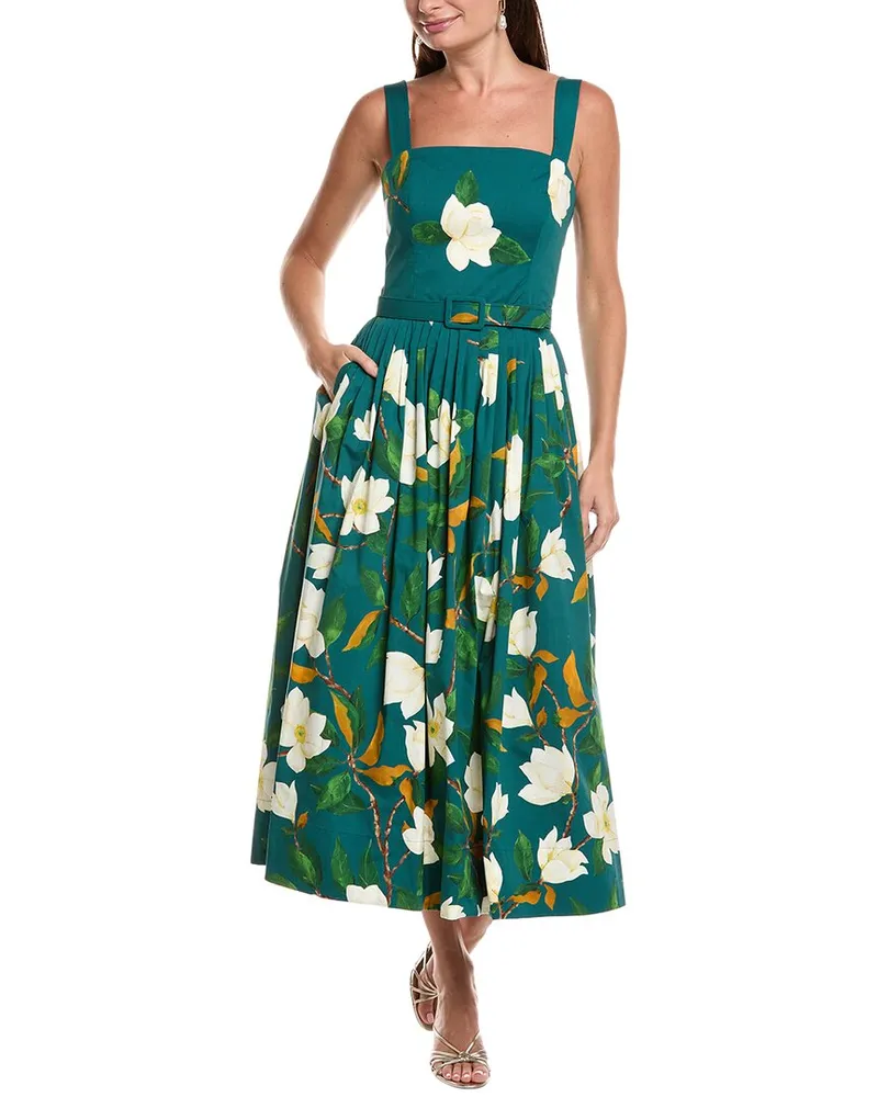 Oscar de la Renta Belted Midi Dress Blue