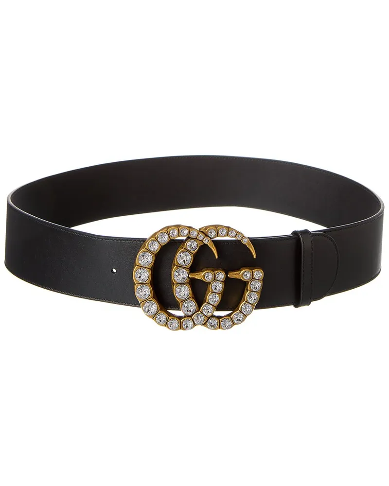 Gucci GG Crystal Buckle Leather Belt Black