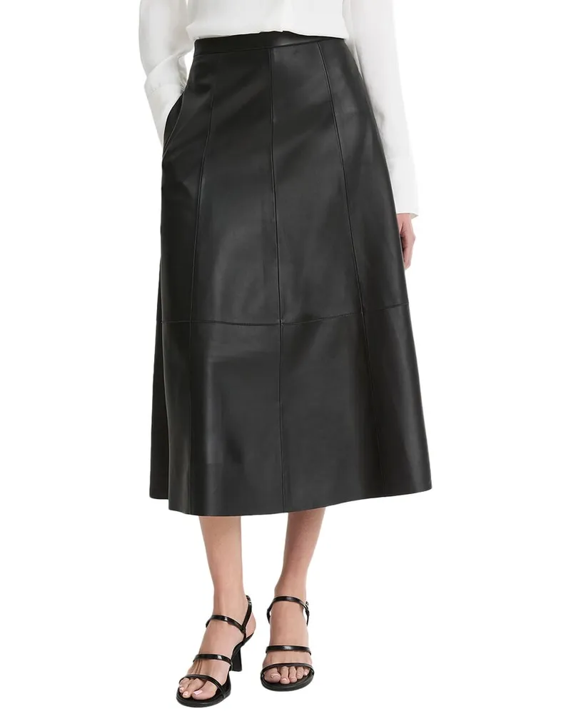 Vince Mid-Rise Flared Leather Skirt Black
