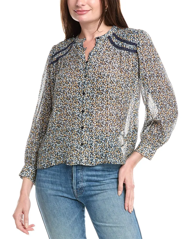 ba&sh Kelani Silk-Blend Blouse Blue