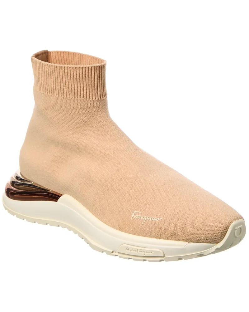 Ferragamo Ninette Knit Sock Sneaker Brown