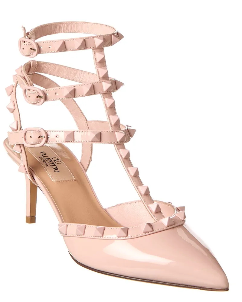Valentino Garavani Rockstud Caged 65 Patent Ankle Strap Pump Pink