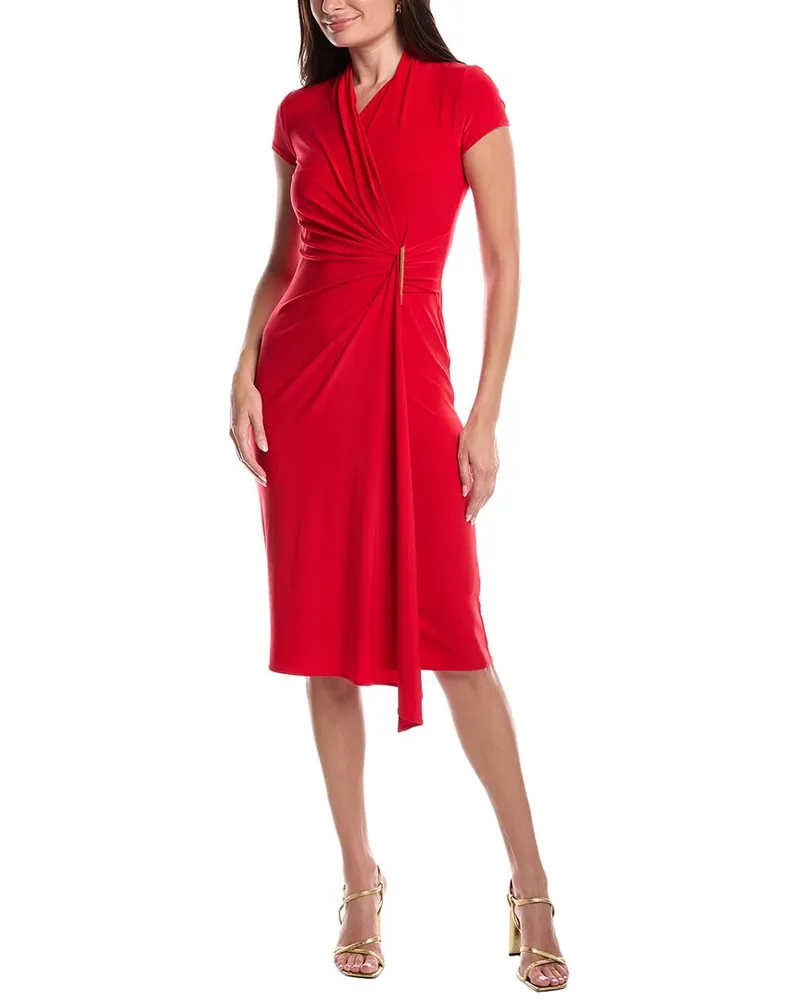 Joseph Ribkoff Gathered Faux Wrap Dress Red