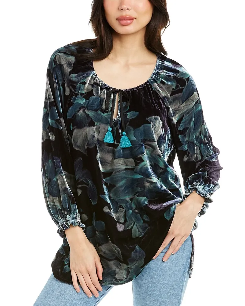Johnny Was Glowing Iris Bishop Sleeve Peasant Silk-Blend Blouse Nocolor