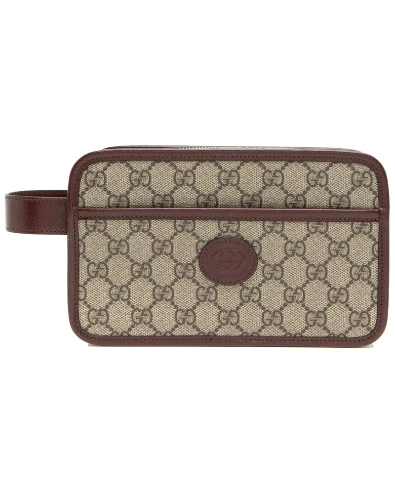 Gucci Brown GG Supreme Canvas Toiletry Travel Pouch (Authentic Pre-Loved Nocolor