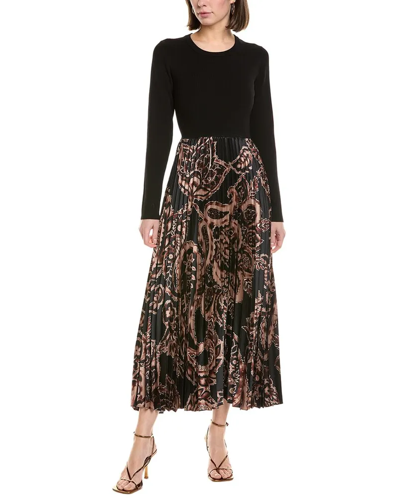 Elie Tahari The Mave Mixed Media Mystical Paisley Maxi Dress Black