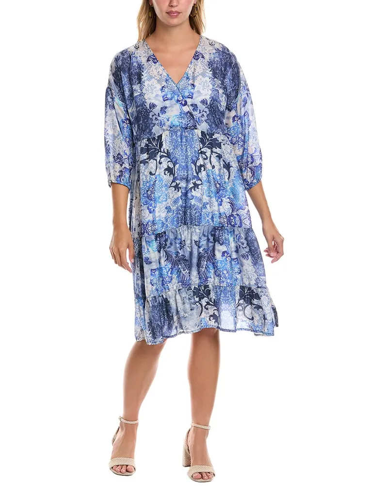 Johnny Was Gypsum Silk Midi Dress Blue