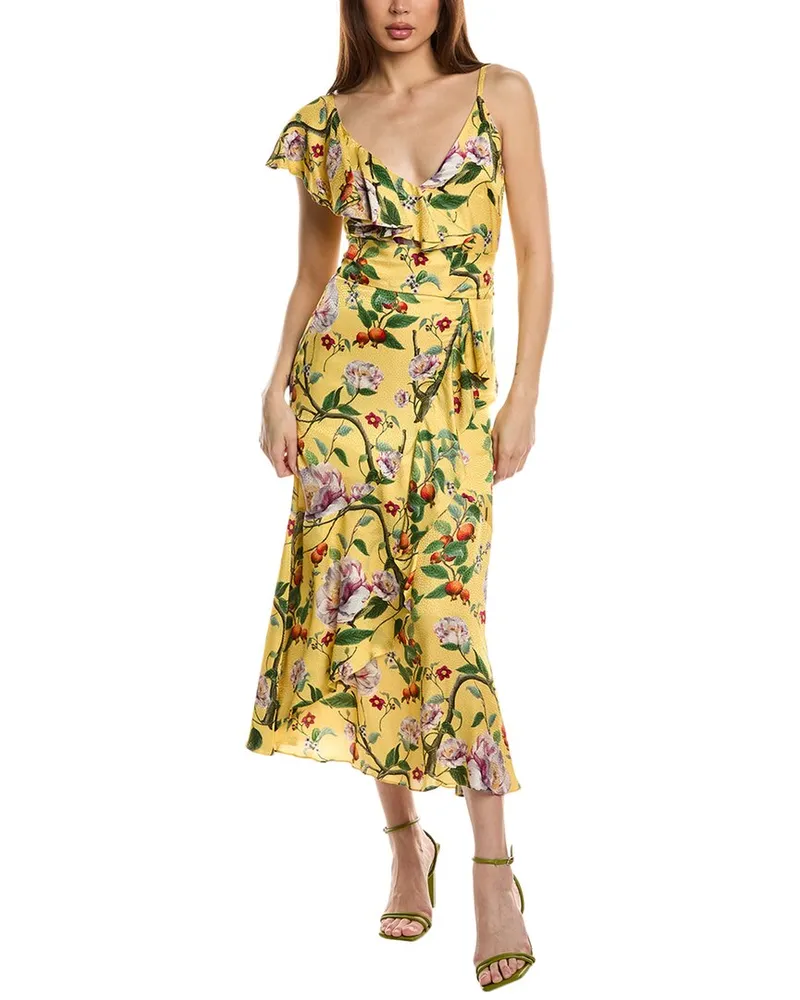 Borgo De Nor Isadora Silk-Blend Midi Dress Yellow