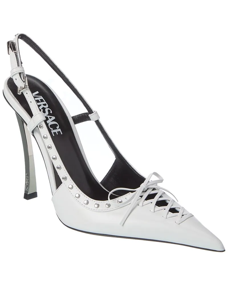 Versace Laced Pin-Point Leather Slingback Pump White