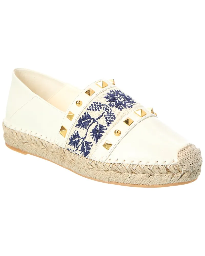 Valentino Garavani Embroidered Leather Espadrille White