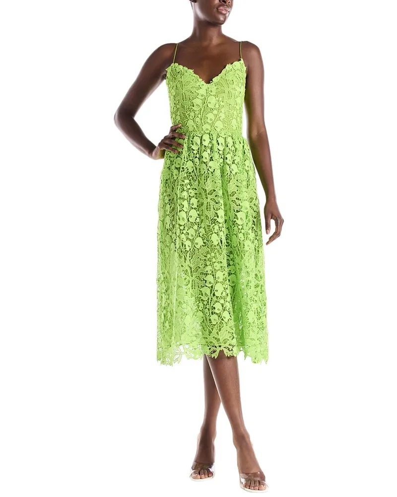 Monique Lhuillier Spaghetti Strap Lace Silk-Lined Dress Nocolor