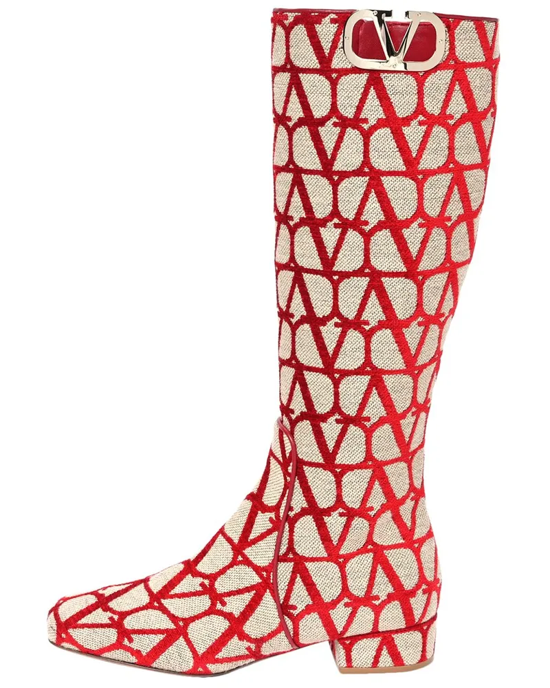 Valentino Garavani Toile Leather Iconographe VLogo Knee-High 30 Boot (Authentic Pre-  Loved Nocolor