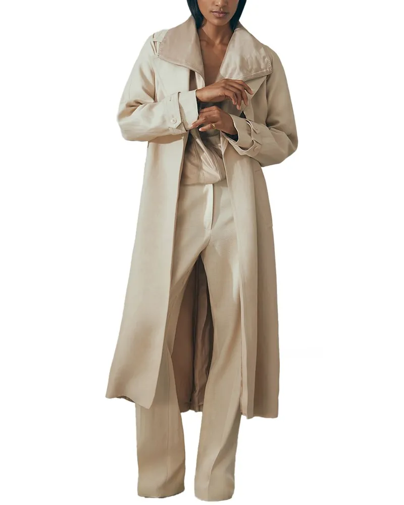 Reiss Teya Linen-Blend Smart Trench Coat Pink