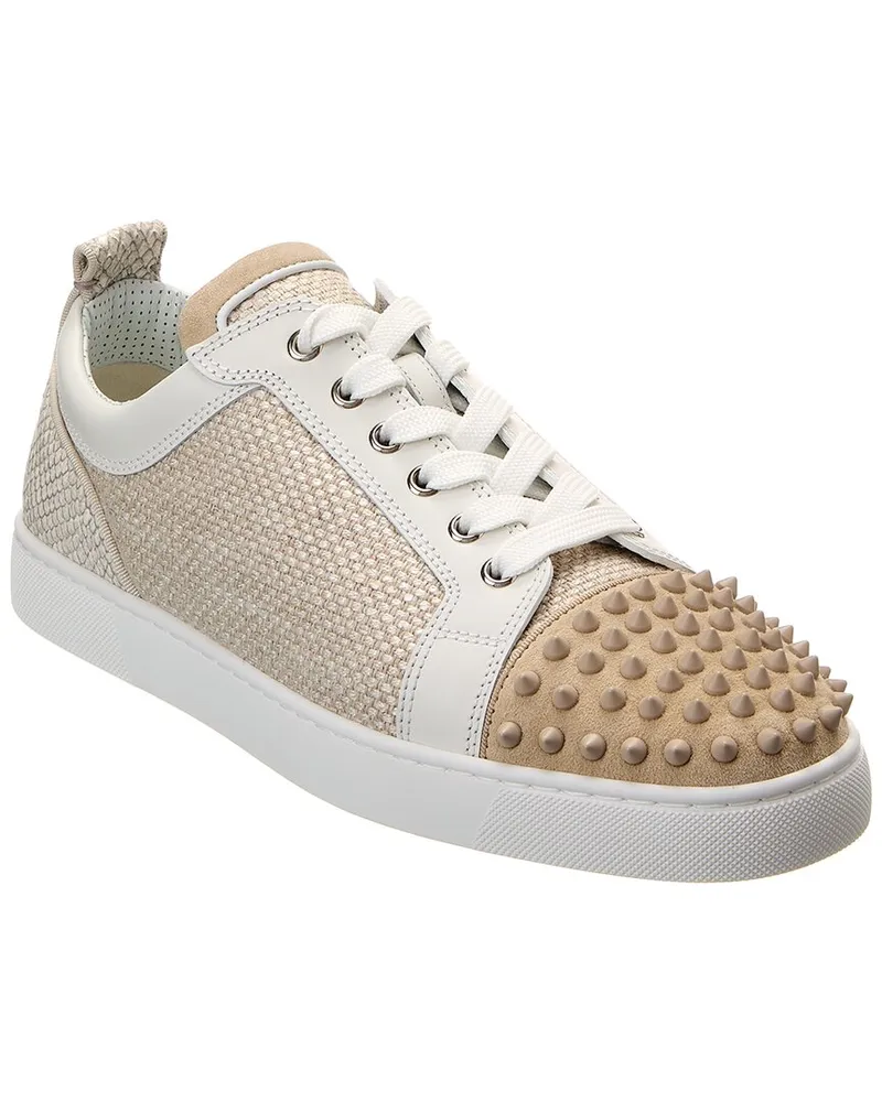 Christian Louboutin Louis Junior Spikes Orlato Linen & Suede Sneaker Beige
