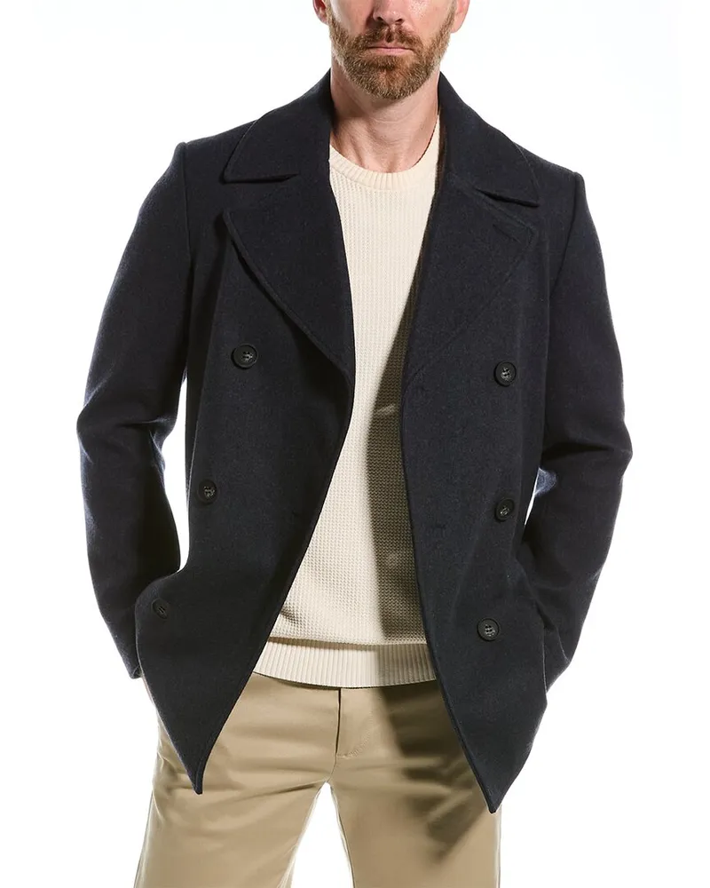 COLE HAAN Wool-Blend Coat Blue
