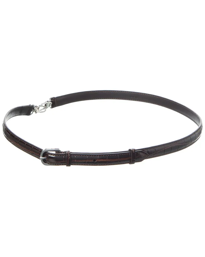 Totême Double Clasp Croc-Embossed Leather Belt Red