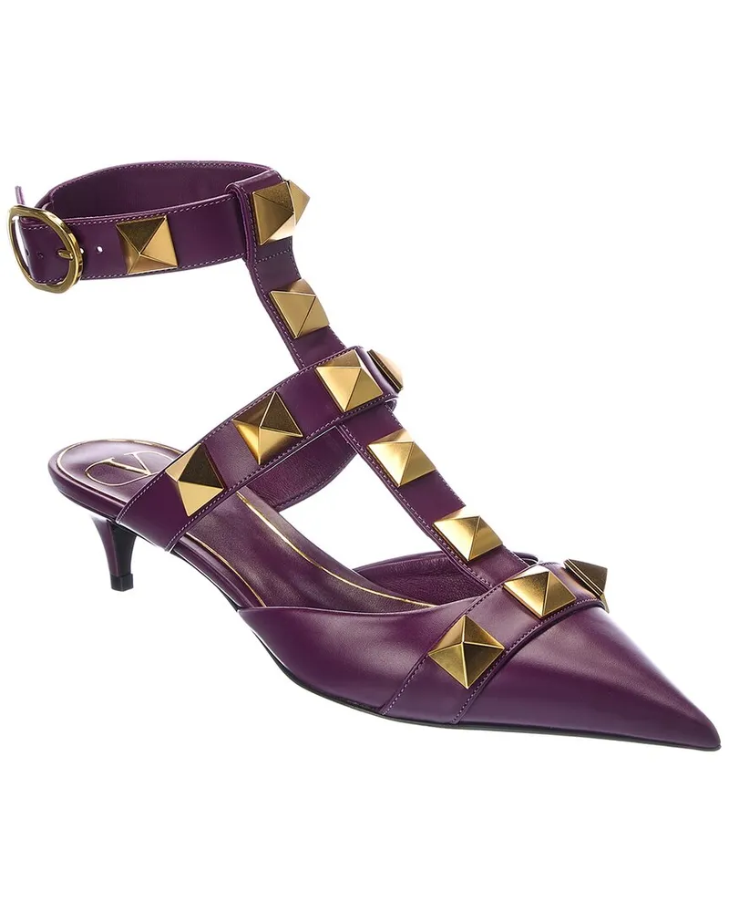 Valentino Garavani Roman Stud 40 Leather Ankle Strap Pump Purple