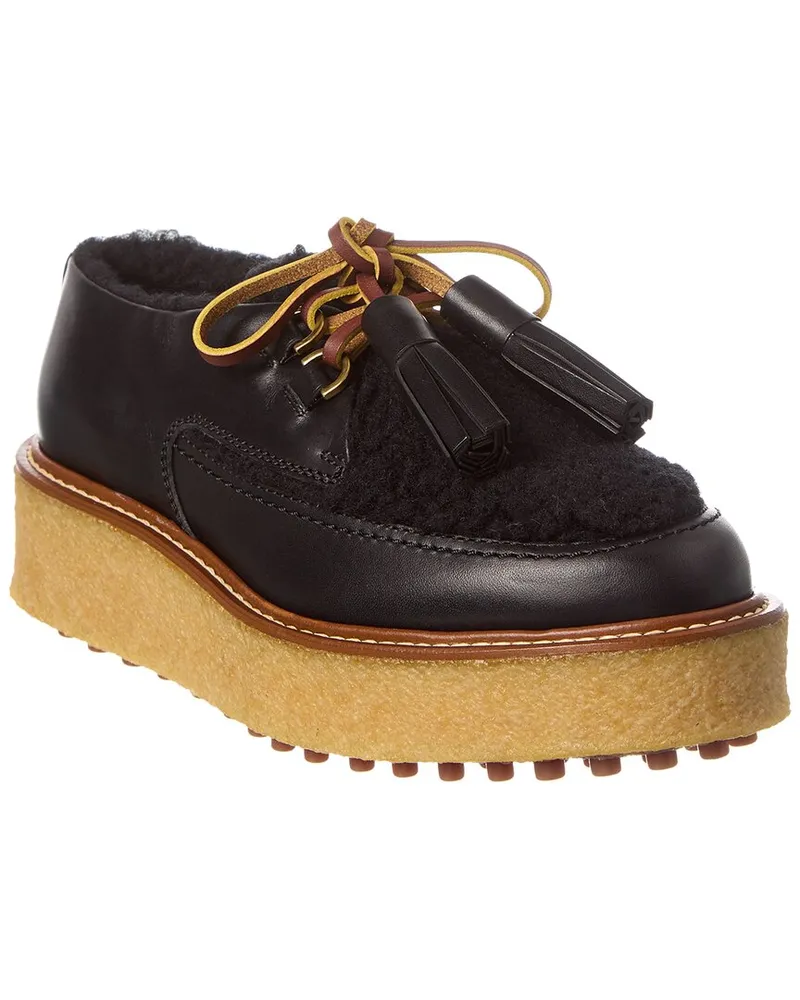 TOD'S TOD’s Leather & Shearling Platform Loafer Black