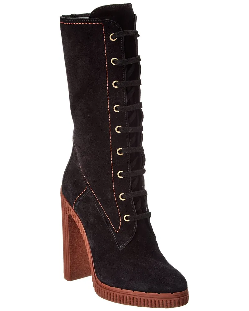 TOD'S TODs Shearling & Leather Platform Boot Black