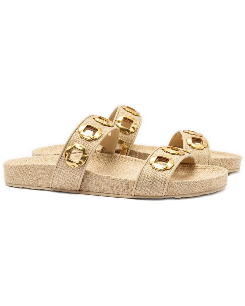 Larroude Milan Raffia Slide Beige
