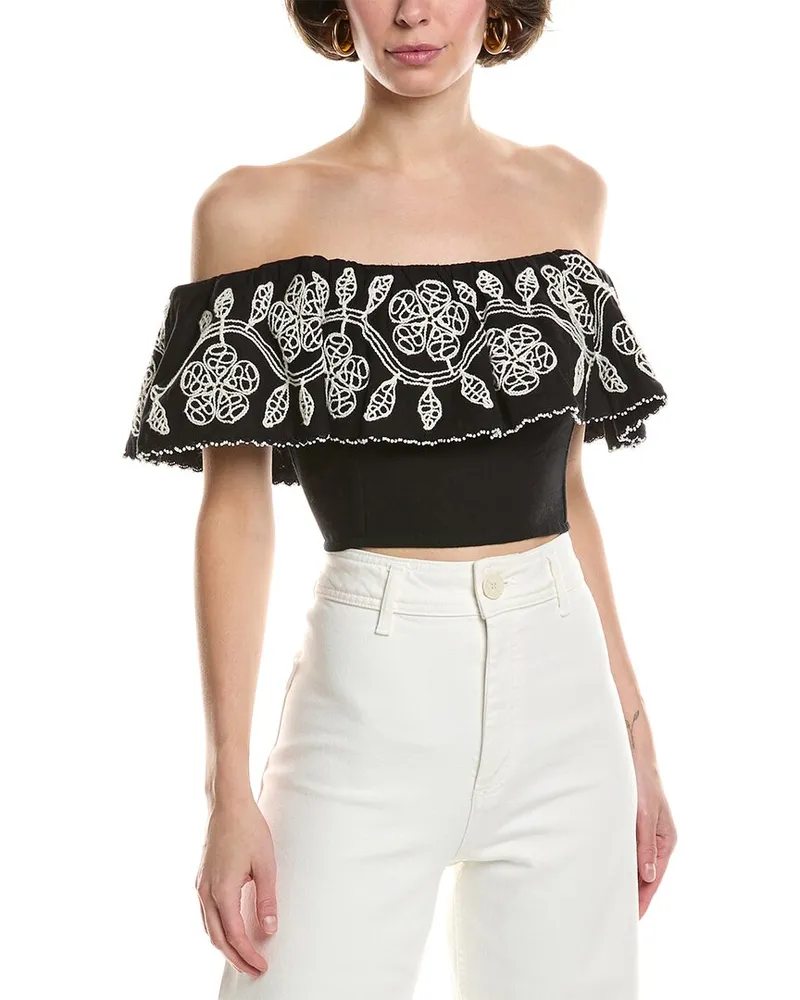 Sea Beck Linen-Blend Top Black