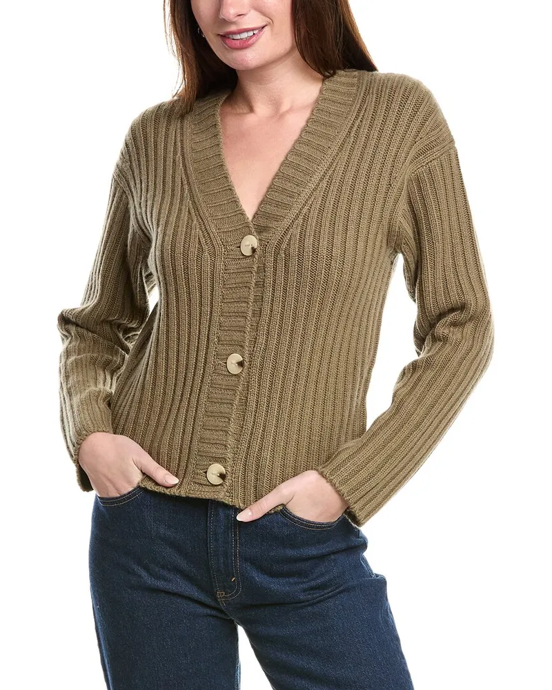 Vince Chunky Rib Wool & Cashmere-Blend Cardigan Green